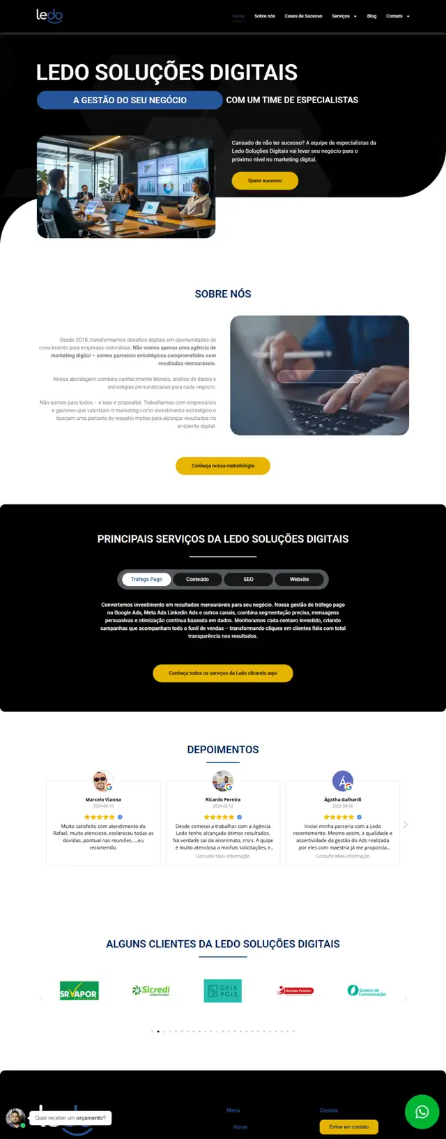 Site desenvolvido pela Ledo para Ledo Soluções Digitais - página completa