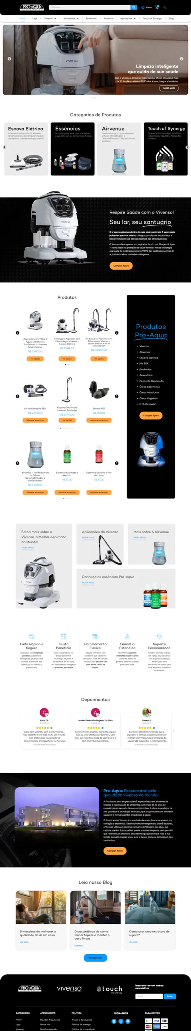 Site desenvolvido pela Ledo para Pro Aqua - página completa