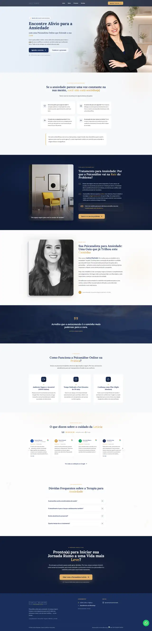 Site desenvolvido pela Ledo para Letícia - página completa