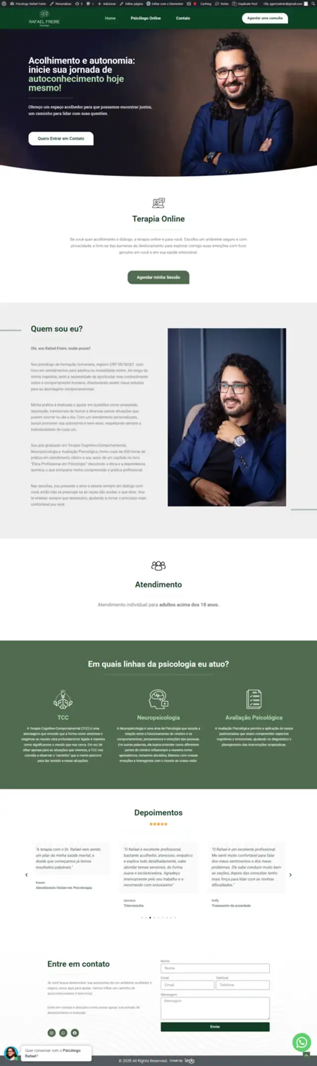 Site desenvolvido pela Ledo para Rafael Freire - página completa